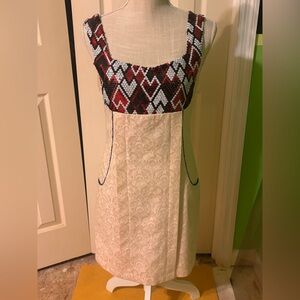 Miu Miu Red, Black & White Sequin Bodice Ivory Lace Mini Dress